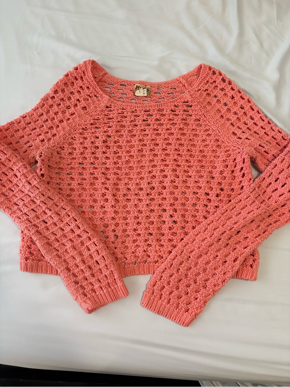 Mudd Coral Open-Knit Crewneck Sweater